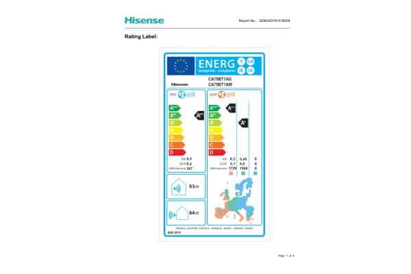 Hisense Easy Smart2022 CA70BT1A Energy Label